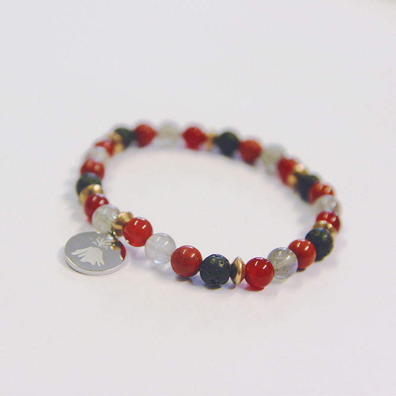 Bracelet exclusif volcan avec perles en minéraux (6 mm)